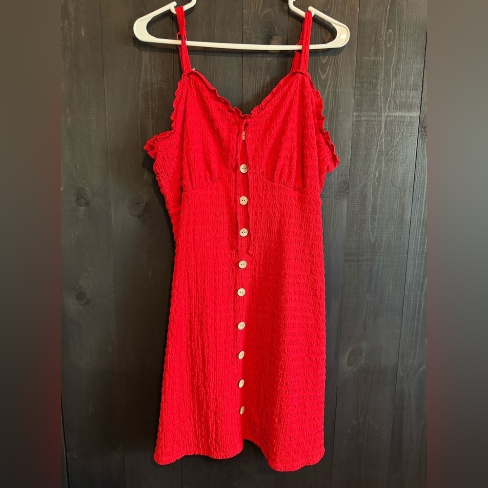 No Boundaries Red Gold Buttoned Sundress